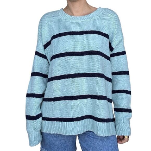 New Lane Bryant Blue Striped Boxy Pullover Chunky Sweater Crewneck Size 18 20 - Picture 2 of 10